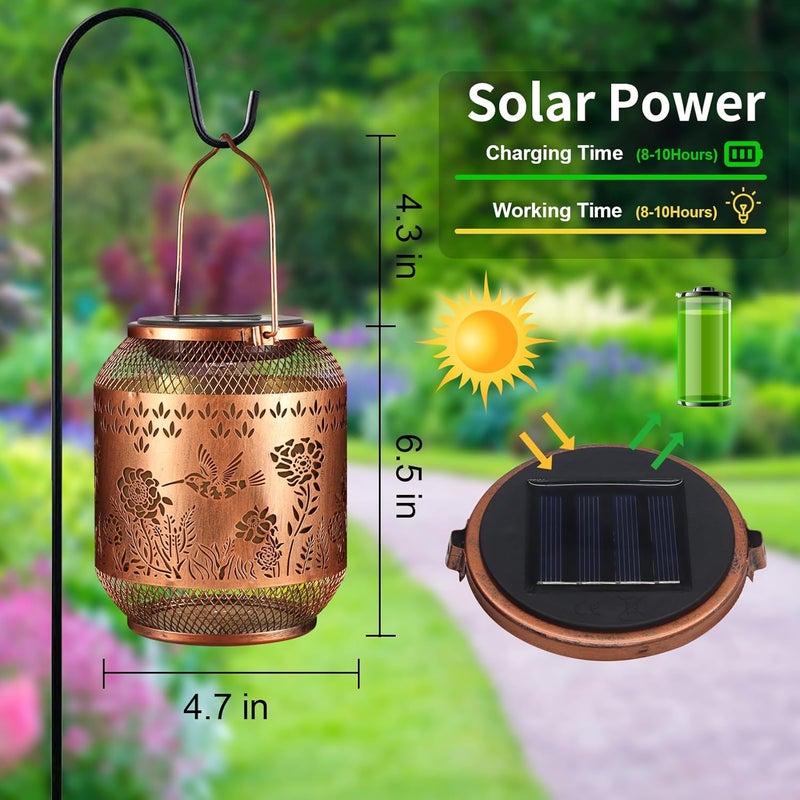 Doogarden Solar Lanterns Outdoor Waterproof Christmas Birthdays Gifts for Women Mom Grandma Butterfly Garden Decor Metal Hanging Solar LED Lights for Patio(Hummingbird) - Image 3